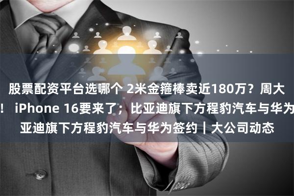 股票配资平台选哪个 2米金箍棒卖近180万？周大福回应；苹果官宣！ iPhone 16要来了；比亚迪旗下方程豹汽车与华为签约｜大公司动态